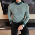 Alluring Half High Collar Checkered Knit Sweater  for Men