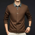 Men's Winter Long Sleeve Top Knit Sweater with Woven Shirt Collar