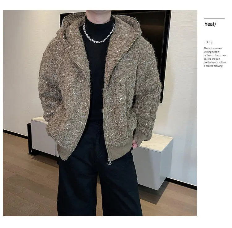 Korean Loose Hooded Jackets Men Zipper Jacket