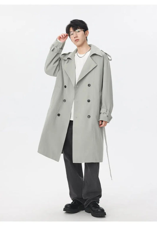 Marvelous business casual men's solid color double-breasted retro classic mid-length coat