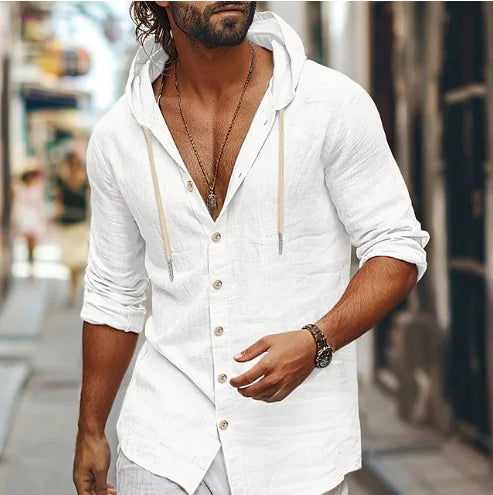 Men's Trendy  Long Sleeve Hooded Single-breasted T-shirt