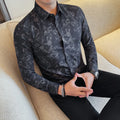 Men's Long-Sleeved  Floral Shirt with Elegant Pattern Design. Slim Fit for Casual & Business Occasions