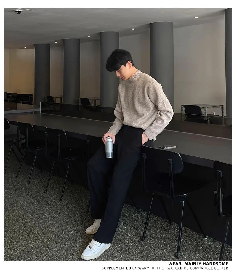 Half-high Collar Solid Color Men's Dark Pattern Sweater