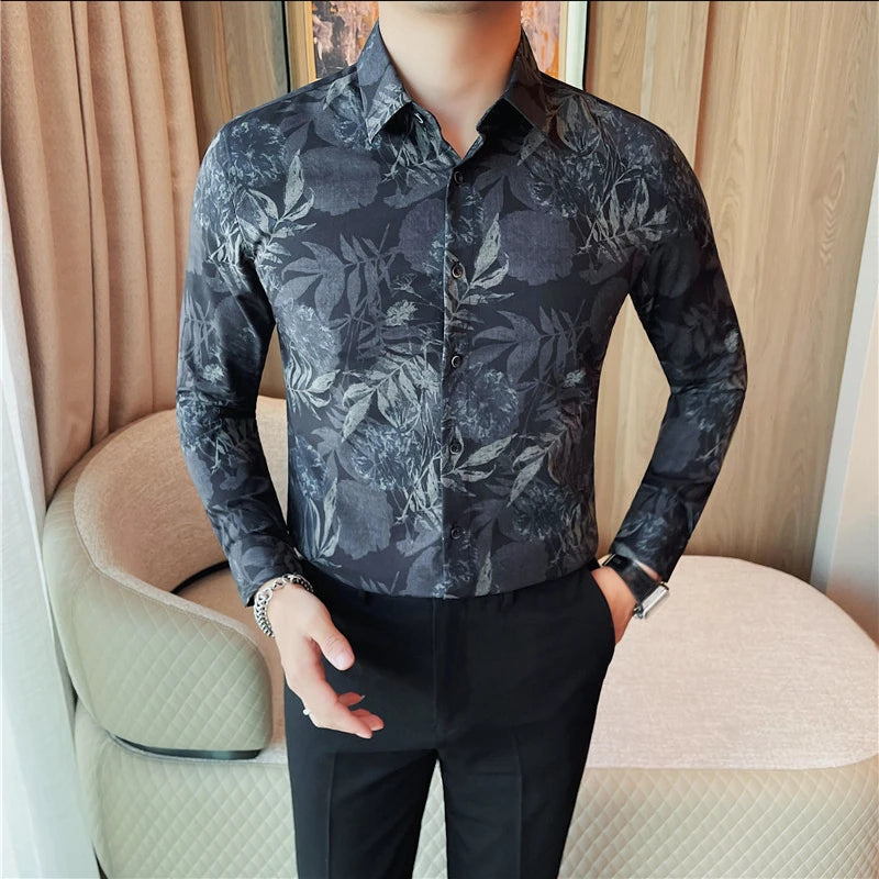 Men 's Korean Style  Business Floral Shirt