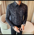 Men's Long-Sleeved  Floral Shirt with Elegant Pattern Design. Slim Fit for Casual & Business Occasions