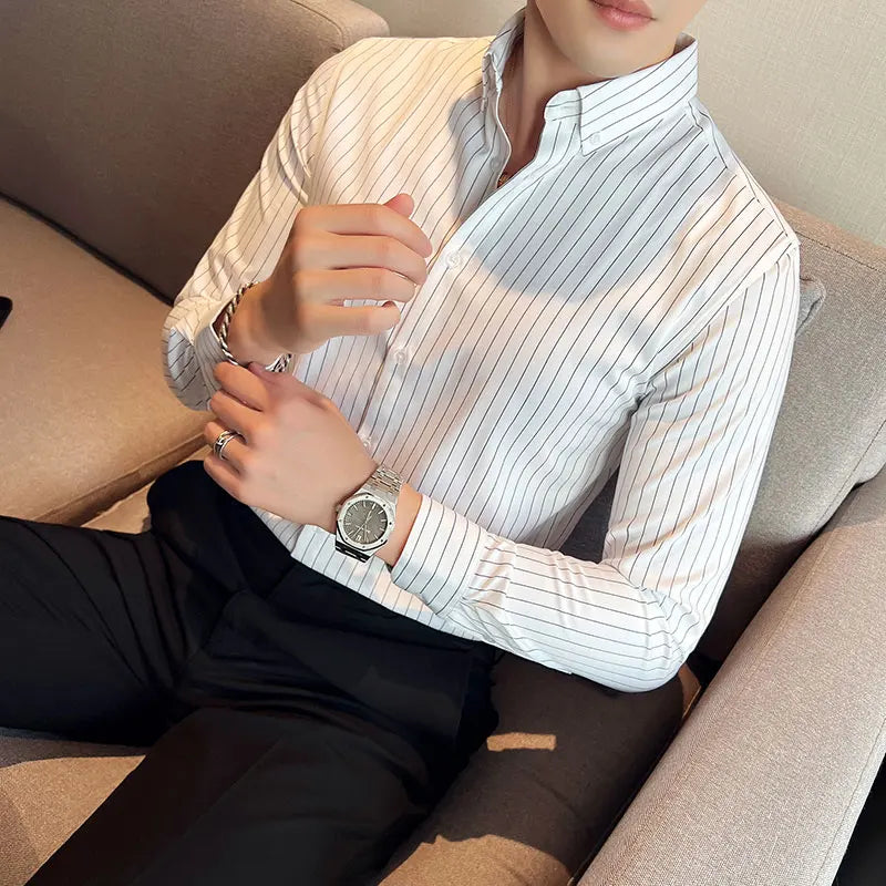 British Style Striped  Men' s Long Sleeve  Shirt