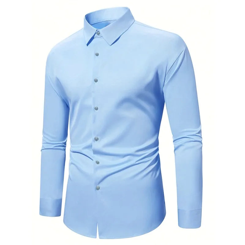 New Men's Trendy   Long Sleeve Elastic Shirt .It comes in 3 colors Grey ,Blue and Pink.