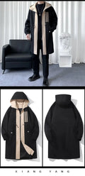 Fashionable Men's overcoat, high-quality hooded jacket, windproof, warm,