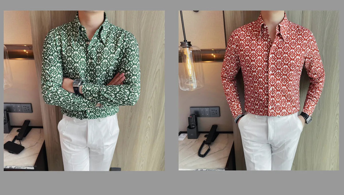 Latest  Floral Shirt Men Fashion Slim Fit Long Sleeve