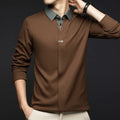 Men's Winter Long Sleeve Top Knit Sweater with Woven Shirt Collar