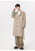 Marvelous business casual men's solid color double-breasted retro classic mid-length coat