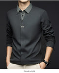 Men's Winter Long Sleeve Top Knit Sweater with Woven Shirt Collar