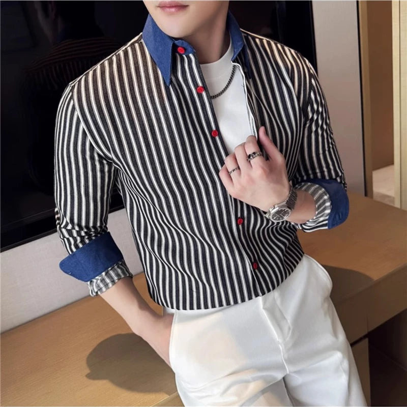 Men High-quality Long Sleeved Striped Shirts