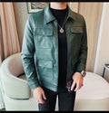 Men Fashion Lapel streetwear  Jacket Casual Business leather coats
