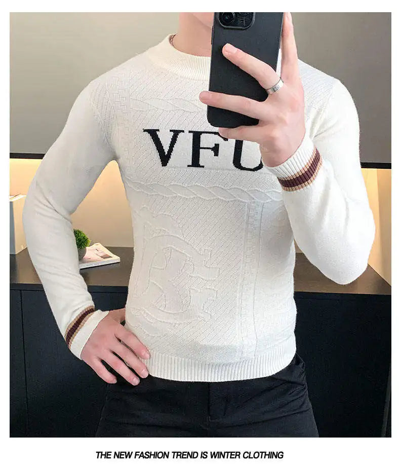 Men's Long Sleeve Casual Business Sweaters Slim Fit Round Necked