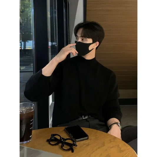 Half-high Collar Solid Color Men's Dark Pattern Sweater