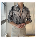 Men Draped Floral Contrast Shirt  Wrinkle-Resistant Flow   Casual Elegance