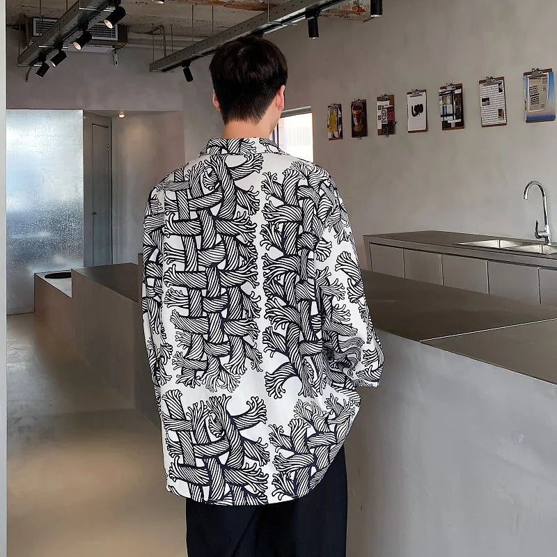 Trendy Design Printed Retro Suit Collar Shirt for  Men.