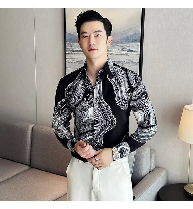 Men 's printed Floral long sleeved shirt