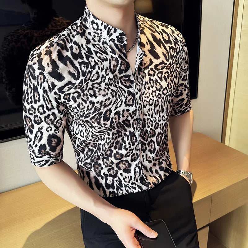 Men's Short Sleeve Leopard Print Shirt