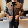 Men Fashion Lapel streetwear  Jacket Casual Business leather coats