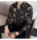 Men's Latest  Fashionable  Long-Sleeved Floral Shirt