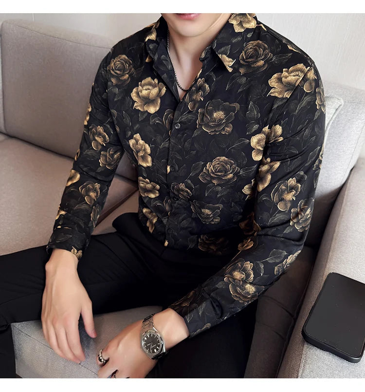 Men's Latest  Fashionable  Long-Sleeved Floral Shirt