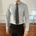 Stretch Slim Fit Men's Business Casual Shirt with Silk & Striped Design