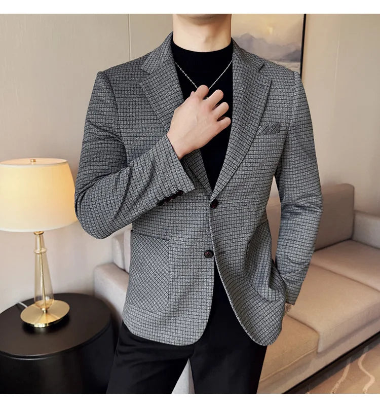 Autumn Winter Simple Plaid  Blazer  For Men Slim Fit . It can worn for Business Events and  wedding functions.