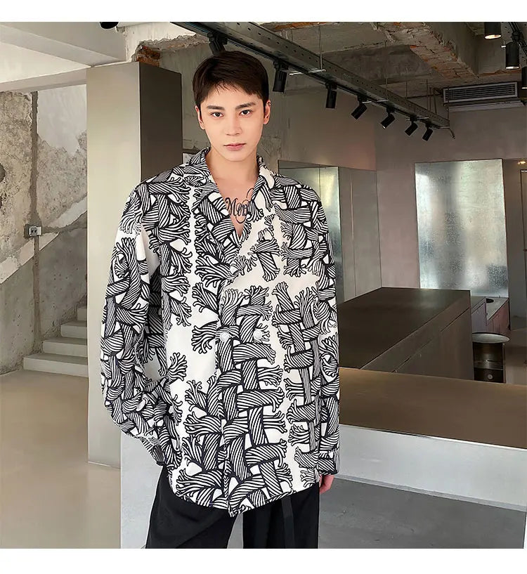 Trendy Design Printed Retro Suit Collar Shirt for  Men.
