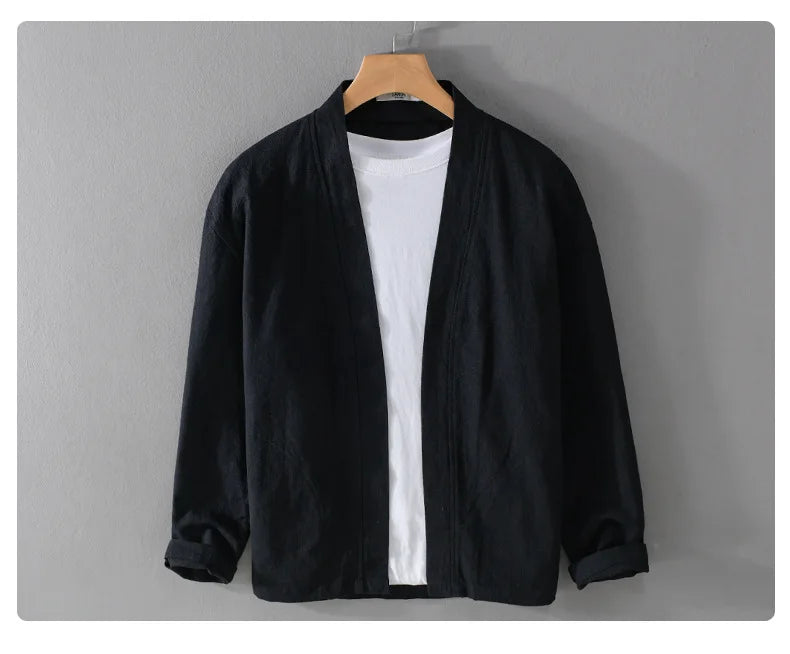 60% Ramie 40% Cotton High-quality Long-sleeve Jacket, Casual Everyday Cloak Jacket for Men