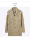 American European Fashion Men's  Trendy Long Sleeve Turn-down Collar Loose Knitted Knee Length Sweater Coat