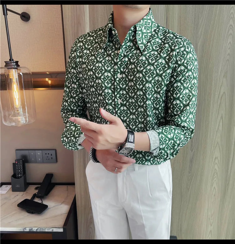 Latest  Floral Shirt Men Fashion Slim Fit Long Sleeve