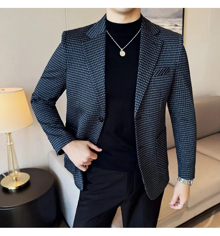 Autumn Winter Simple Plaid  Blazer  For Men Slim Fit . It can worn for Business Events and  wedding functions.