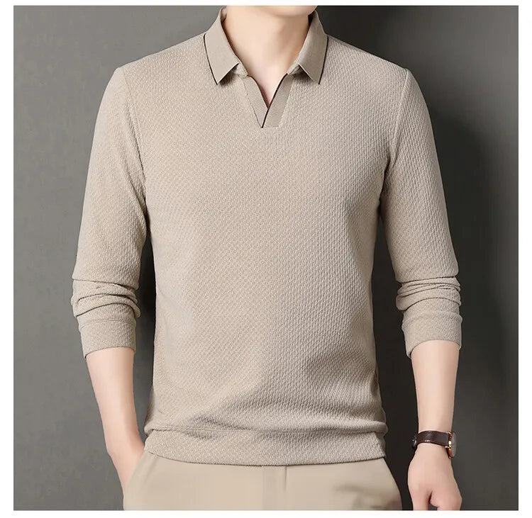 V-neck sweater men's business casual stretchable, warm autumn new pullover knitwear.