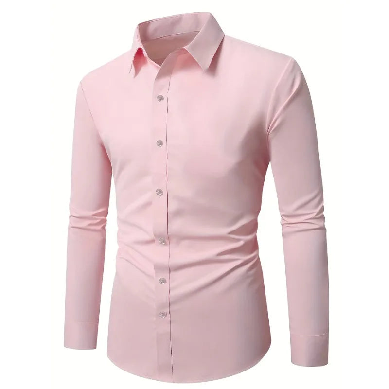 New Men's Trendy   Long Sleeve Elastic Shirt .It comes in 3 colors Grey ,Blue and Pink.