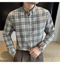 Men's 100% Cotton Brushed Plaid Long-Sleeve Shirt  Thickened Warm Shirt for Autumn and Winter