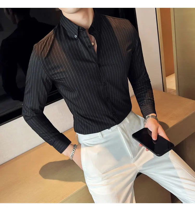 British Style Striped  Men' s Long Sleeve  Shirt