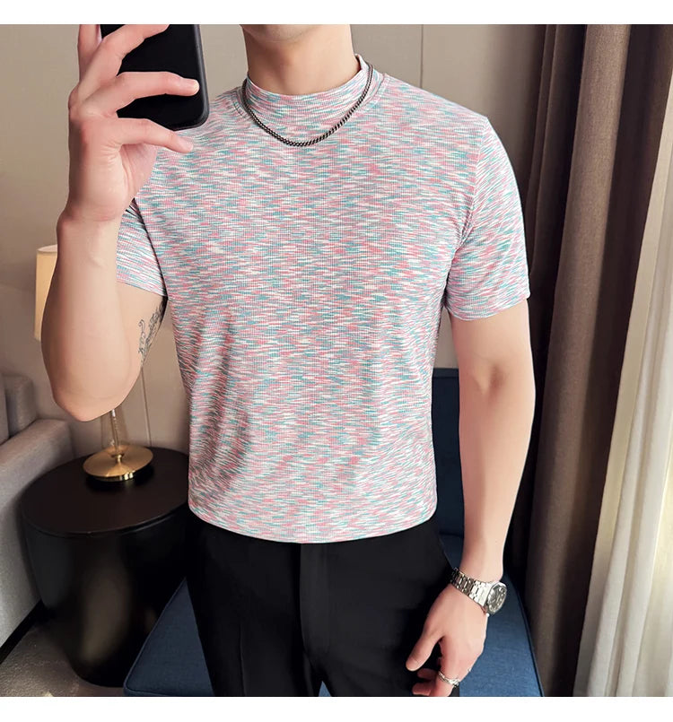 Camouflage T-shirt Men's Summer Half High Collar Slim Fit Short Sleeved Fashion