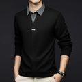 Men's Winter Long Sleeve Top Knit Sweater with Woven Shirt Collar