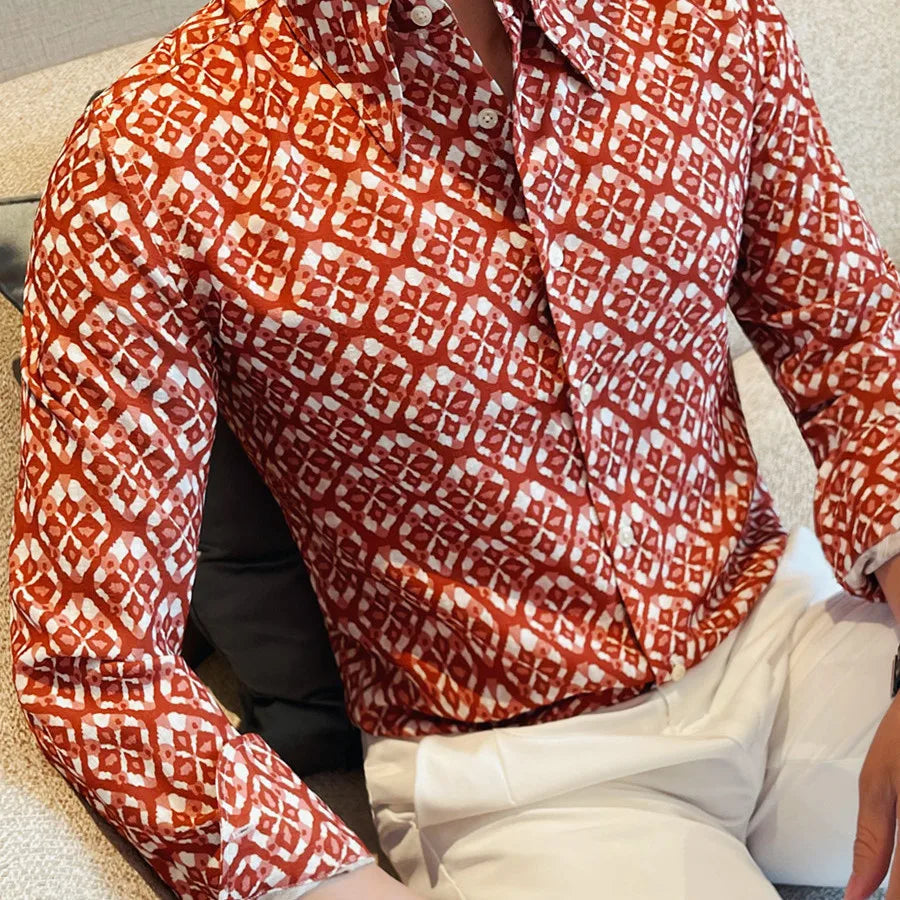 Latest  Floral Shirt Men Fashion Slim Fit Long Sleeve