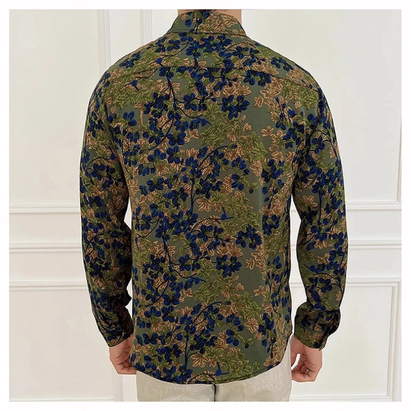 Men Draped Floral Contrast Shirt  Wrinkle-Resistant Flow   Casual Elegance