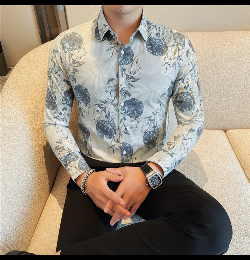 Men 's Korean Style  Business Floral Shirt