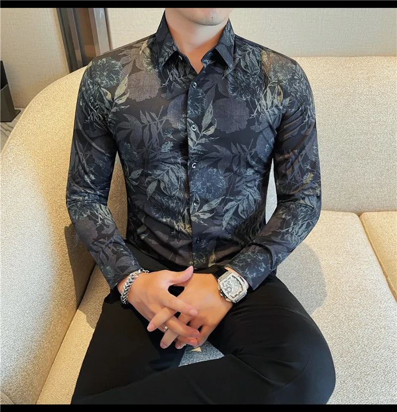 Men 's Korean Style  Business Floral Shirt
