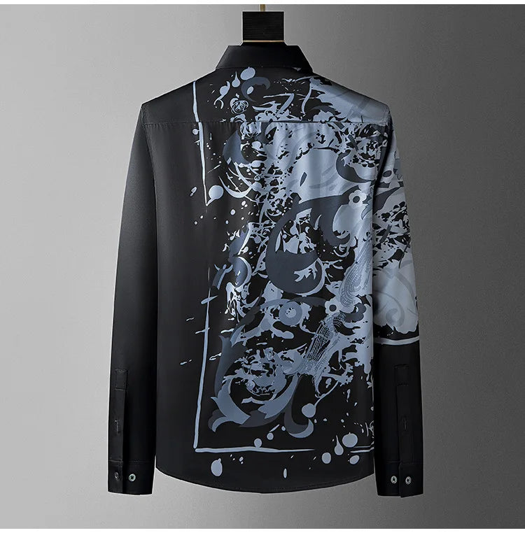 Men's Luxury  Printed  Long Sleeve Silk  Shirt