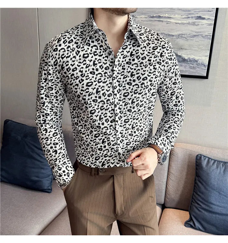 Men's Long-sleeved Floral  Shirt with High-quality