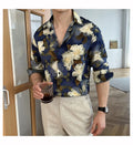 Men Draped Floral Contrast Shirt  Wrinkle-Resistant Flow   Casual Elegance