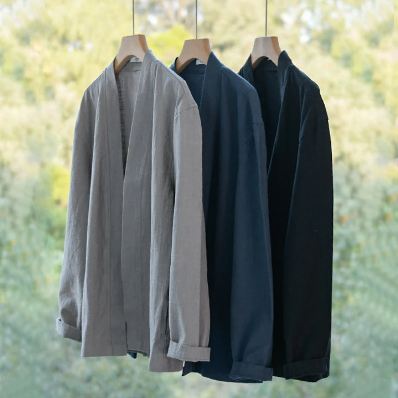 60% Ramie 40% Cotton High-quality Long-sleeve Jacket, Casual Everyday Cloak Jacket for Men