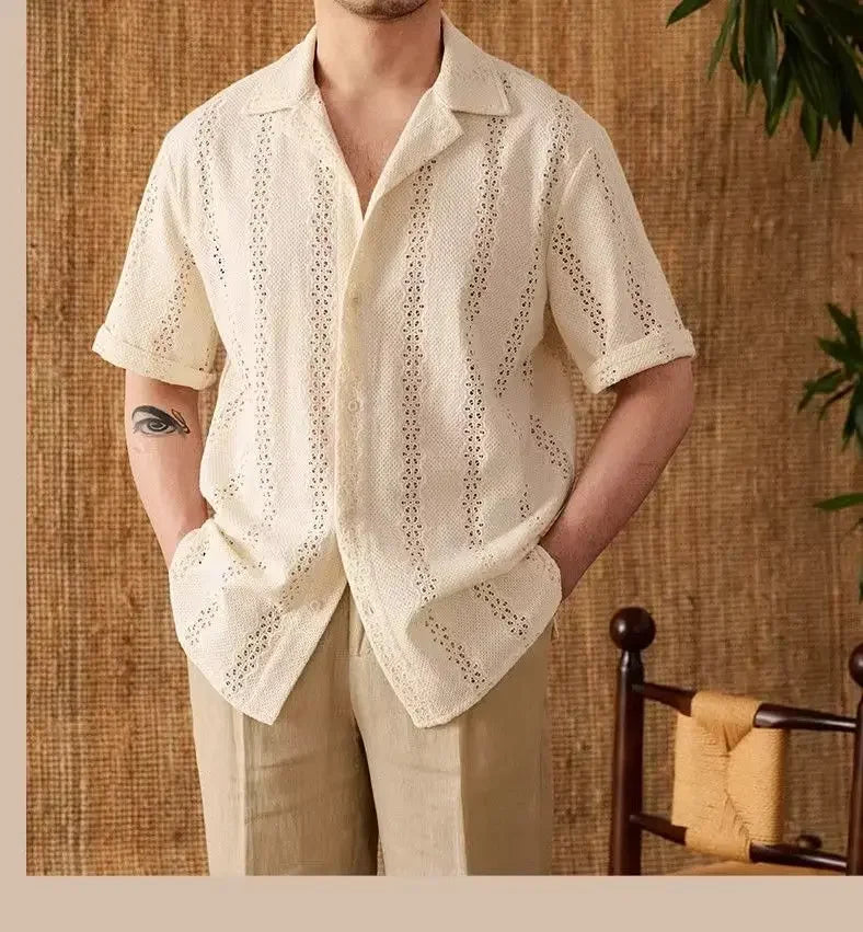 Men 's  Short-sleeved Shirt  Gentleman's Outfit Light  color