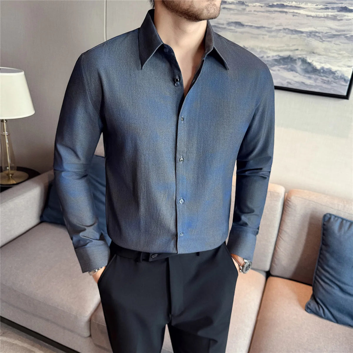 Men's Long Sleeved Casual Versatile Shirt British Style